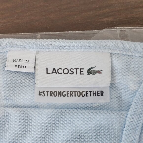 NWT LACOSTE Light Blue Pique Cotton Ear Loop Face Mask W/ Pouch Unisex One Size - Picture 8 of 9